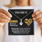For Granddaughter: Graduation Pendant Necklace with Message Card — "You Did It. Senior, We are so Proud of you." • Forever Radiant Spark