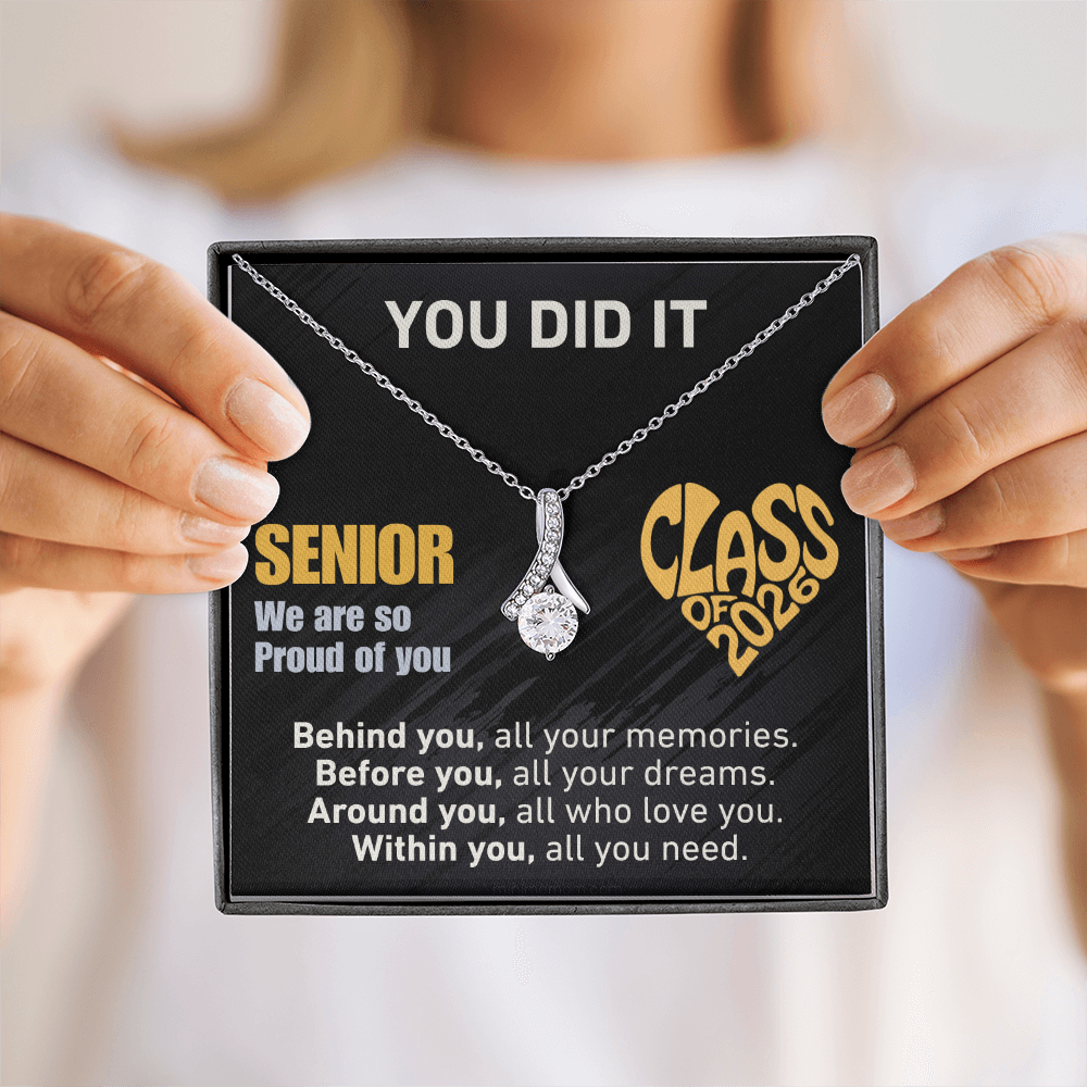 For Granddaughter: Graduation Pendant Necklace with Message Card — "You Did It. Senior, We are so Proud of you." • Forever Radiant Spark