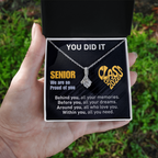 For Granddaughter: Graduation Pendant Necklace with Message Card — "You Did It. Senior, We are so Proud of you." • Forever Radiant Spark