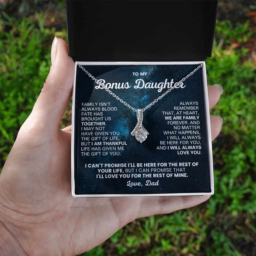 For Bonus Daughter: Pendant Necklace with Message Card — "Wу are family forever" • Forever Radiant Spark
