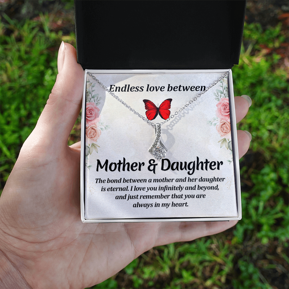 For Mother: Pendant Necklace with Message Card — "Endless love between mother and daughter" • Forever Radiant Spark