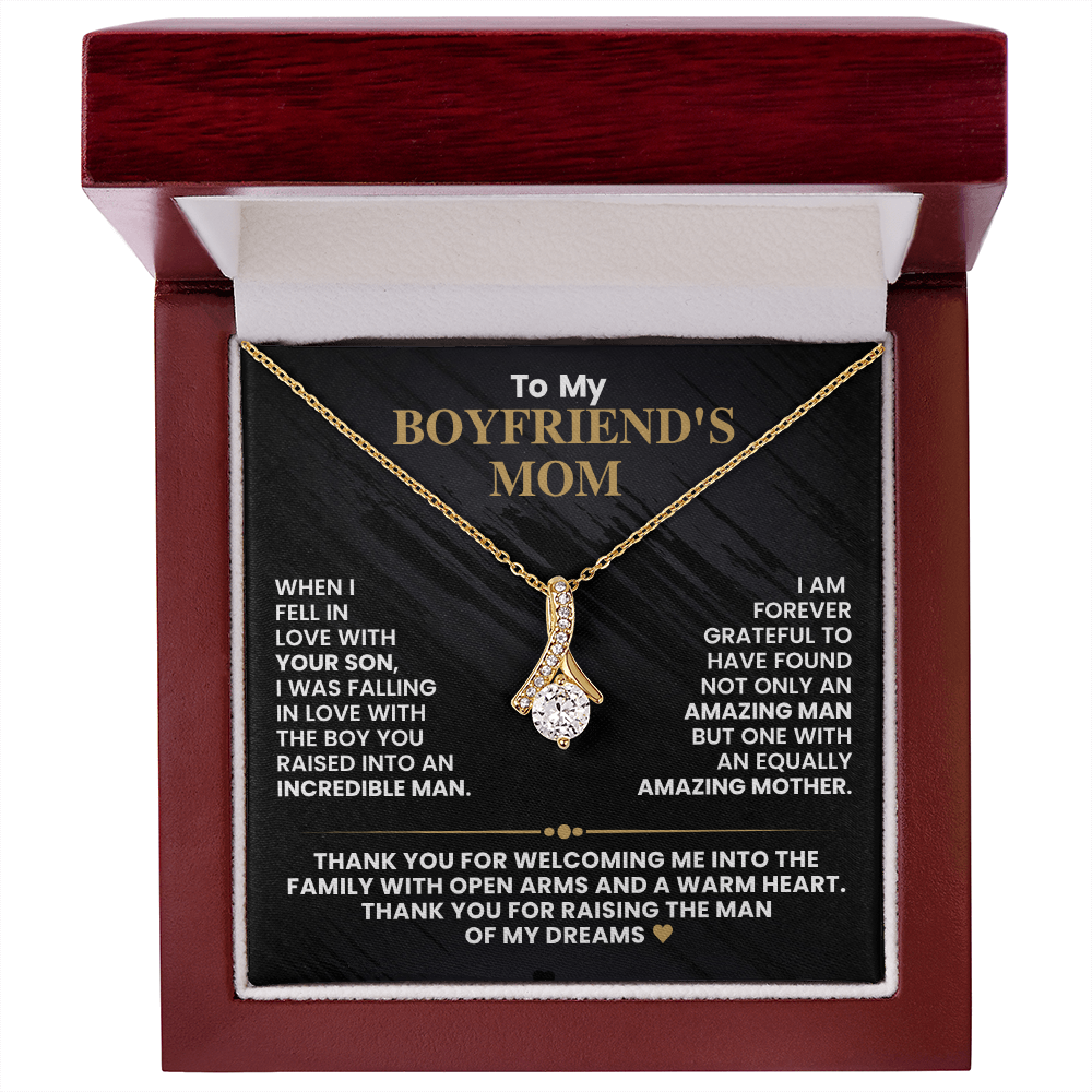 Boyfriend's Mom Pendant Necklace with Message Card — "Thank you for raising the man of my dreams" • Forever Radiant Spark