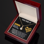 For Granddaughter: Graduation Pendant Necklace with Message Card — "You Did It. Senior, We are so Proud of you." • Forever Radiant Spark