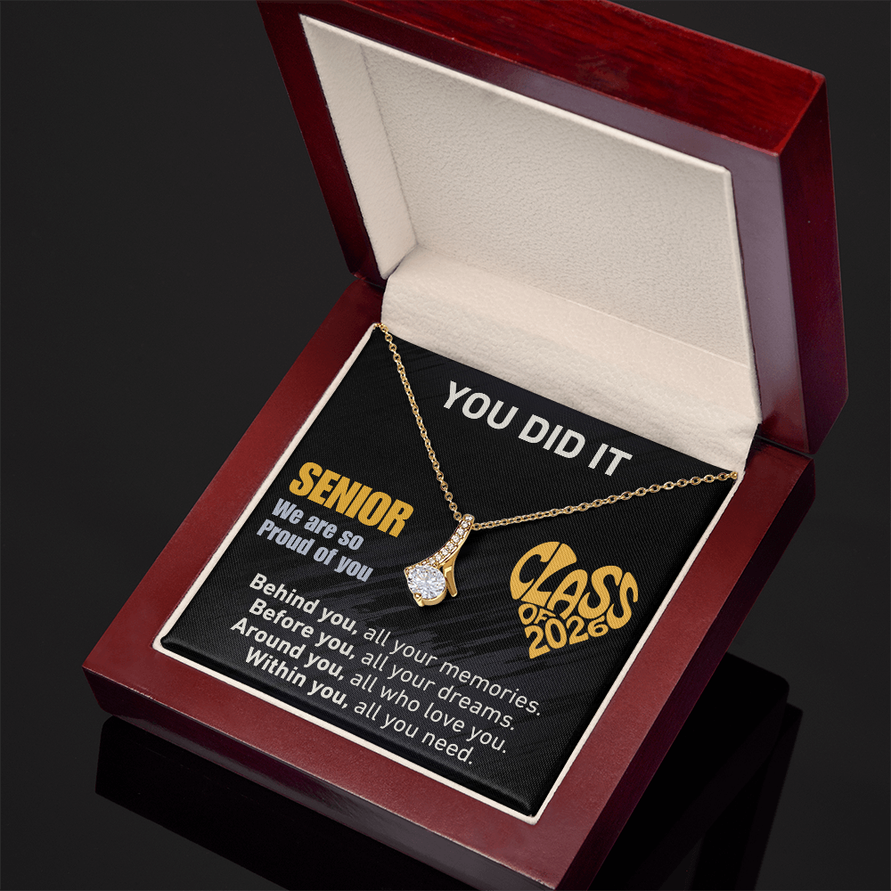 For Granddaughter: Graduation Pendant Necklace with Message Card — "You Did It. Senior, We are so Proud of you." • Forever Radiant Spark