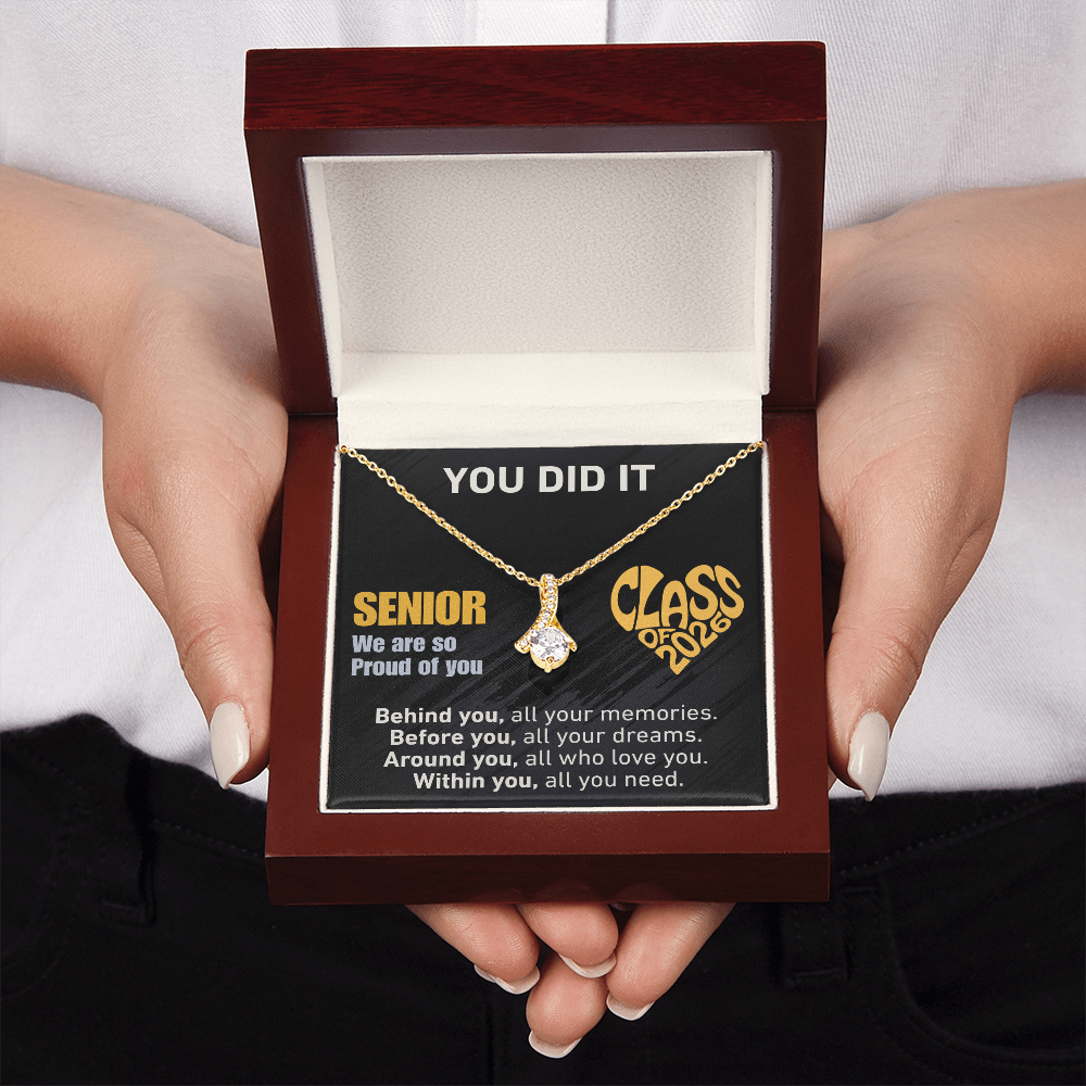 For Granddaughter: Graduation Pendant Necklace with Message Card — "You Did It. Senior, We are so Proud of you." • Forever Radiant Spark