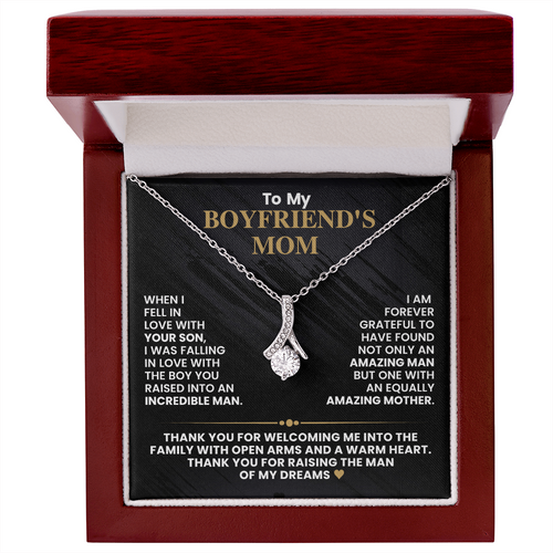 Boyfriend's Mom Pendant Necklace with Message Card — "Thank you for raising the man of my dreams" • Forever Radiant Spark