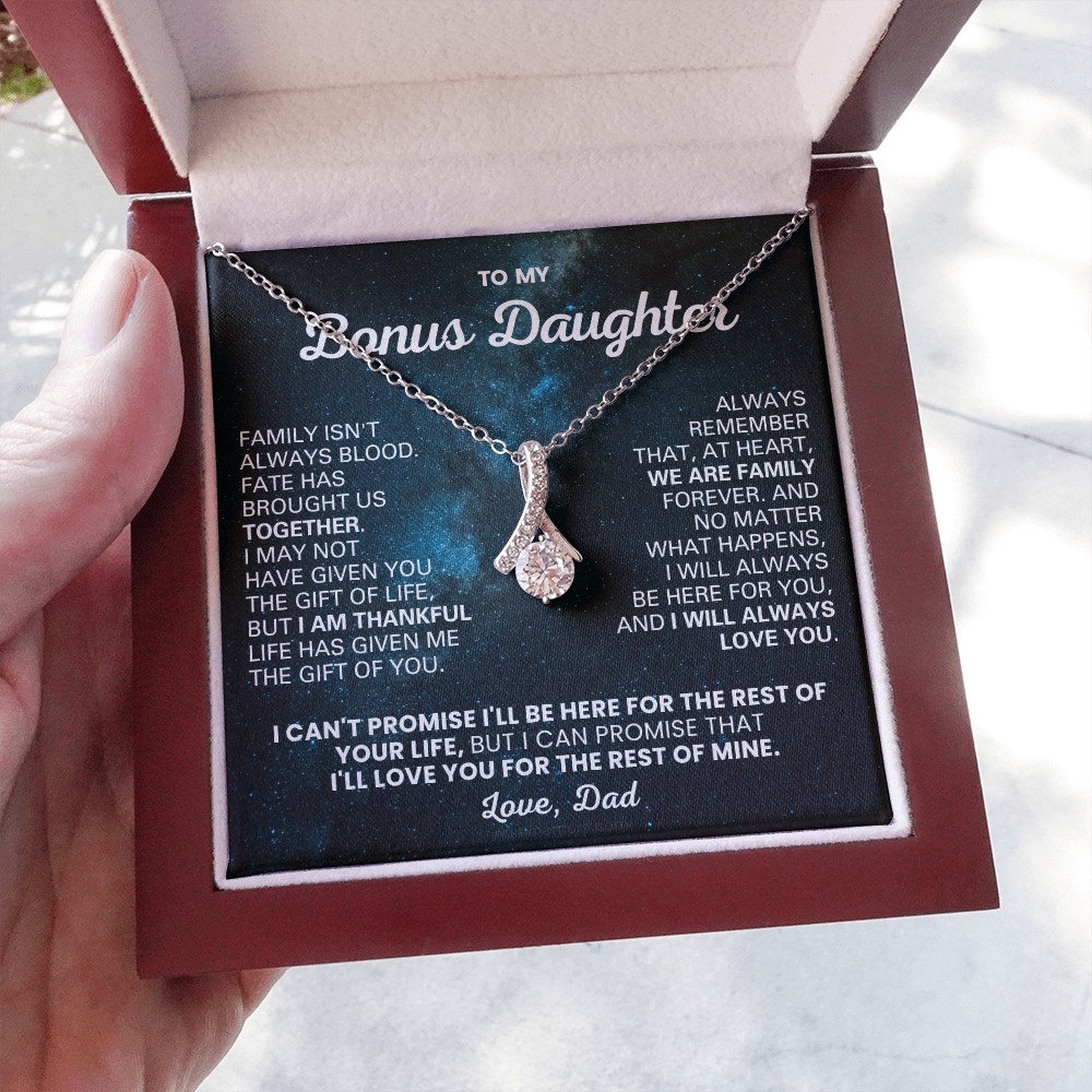 For Bonus Daughter: Pendant Necklace with Message Card — "Wу are family forever" • Forever Radiant Spark