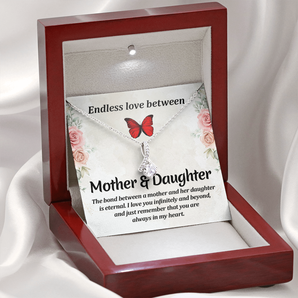 For Mother: Pendant Necklace with Message Card — "Endless love between mother and daughter" • Forever Radiant Spark