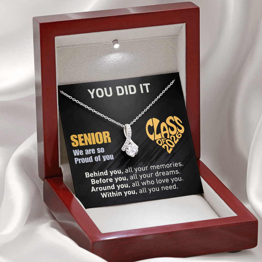 For Granddaughter: Graduation Pendant Necklace with Message Card — "You Did It. Senior, We are so Proud of you." • Forever Radiant Spark
