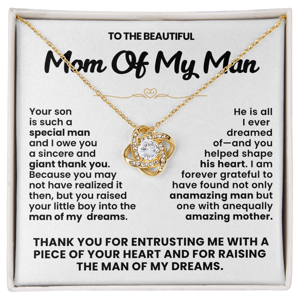 Mom of My Man Pendant Necklace with Message Card — "Thank you for raising the man of my dreams" • Forever Tied to You