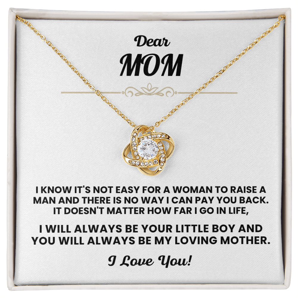 For Mom: Pendant Necklace with Message Card — "I will always be your little boy" • Forever Tied to You