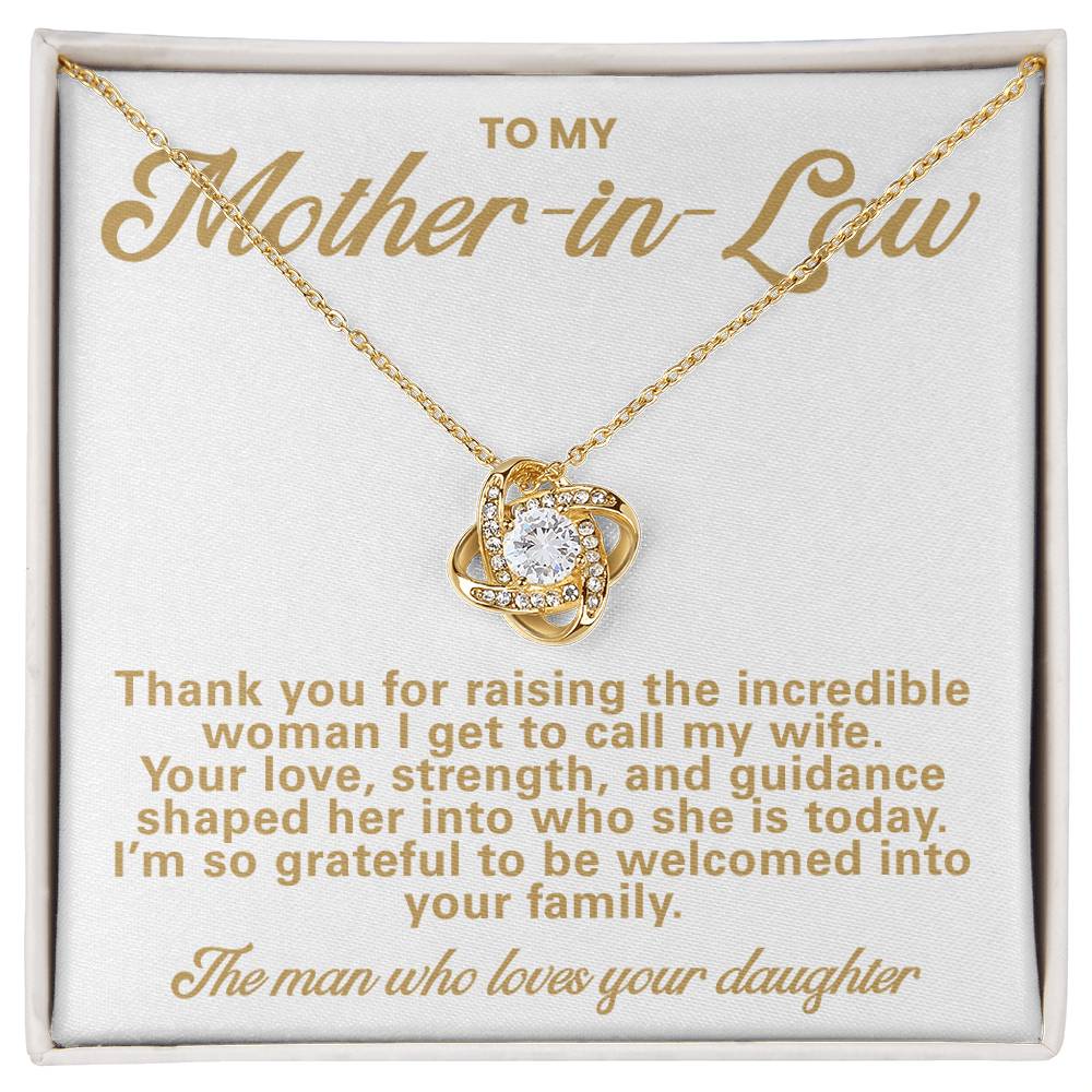 Mother-in-Law Pendant Necklace with Message Card — "Thank you for raising the incredible woman" • Forever Tied to You