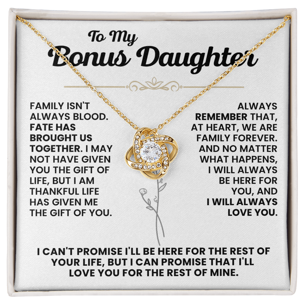 For Bonus Daughter: Pendant Necklace with Message Card — "Family isn't always blood" • Forever Tied to You