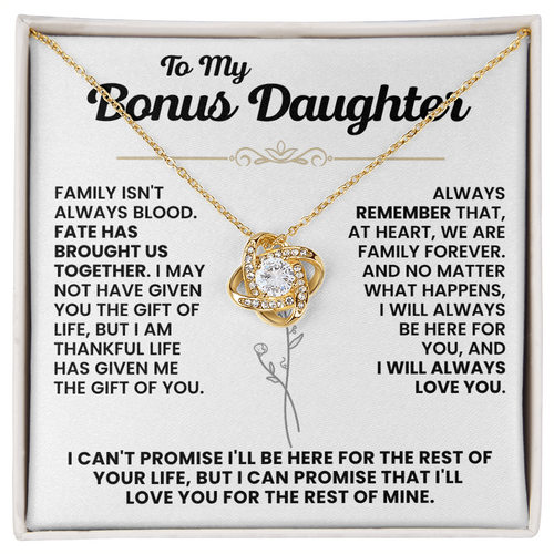 For Bonus Daughter: Pendant Necklace with Message Card — "Family isn't always blood" • Forever Tied to You