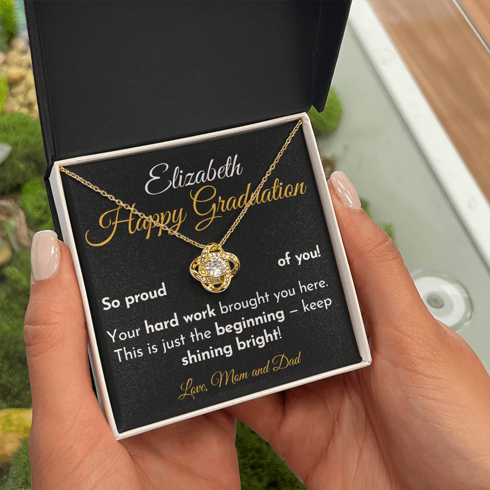 For Daughter: Graduation Pendant Necklace with Message Card — "Happy Graduation. So proud of you" • Forever Tied to You