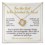 For Daughter: Graduation Pendant Necklace with Message Card — "For the Girl Who Worked So Hard" • Forever Tied to You