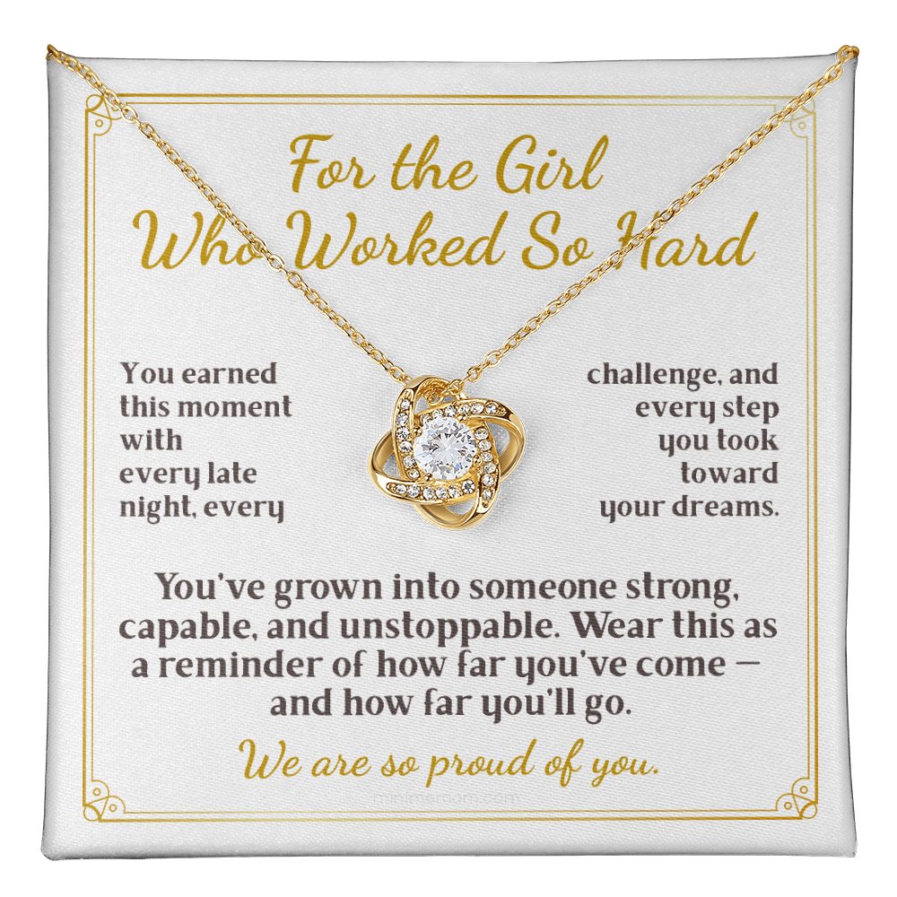 For Daughter: Graduation Pendant Necklace with Message Card — "For the Girl Who Worked So Hard" • Forever Tied to You