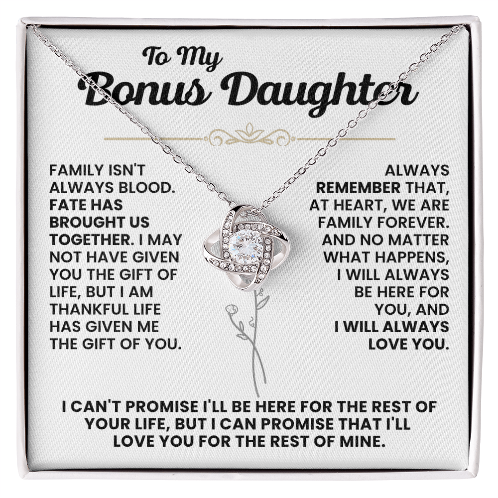For Bonus Daughter: Pendant Necklace with Message Card — "Family isn't always blood" • Forever Tied to You