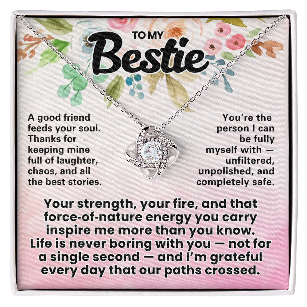 Bestie Pendant Necklace with Message Card — "A good friend feeds your soul" • Forever Tied to You