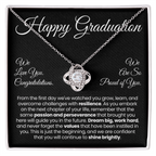 For Daughter: Pendant Necklace with Message Card — "Happy Graduation. We are so proud of you" • Forever Tied to You
