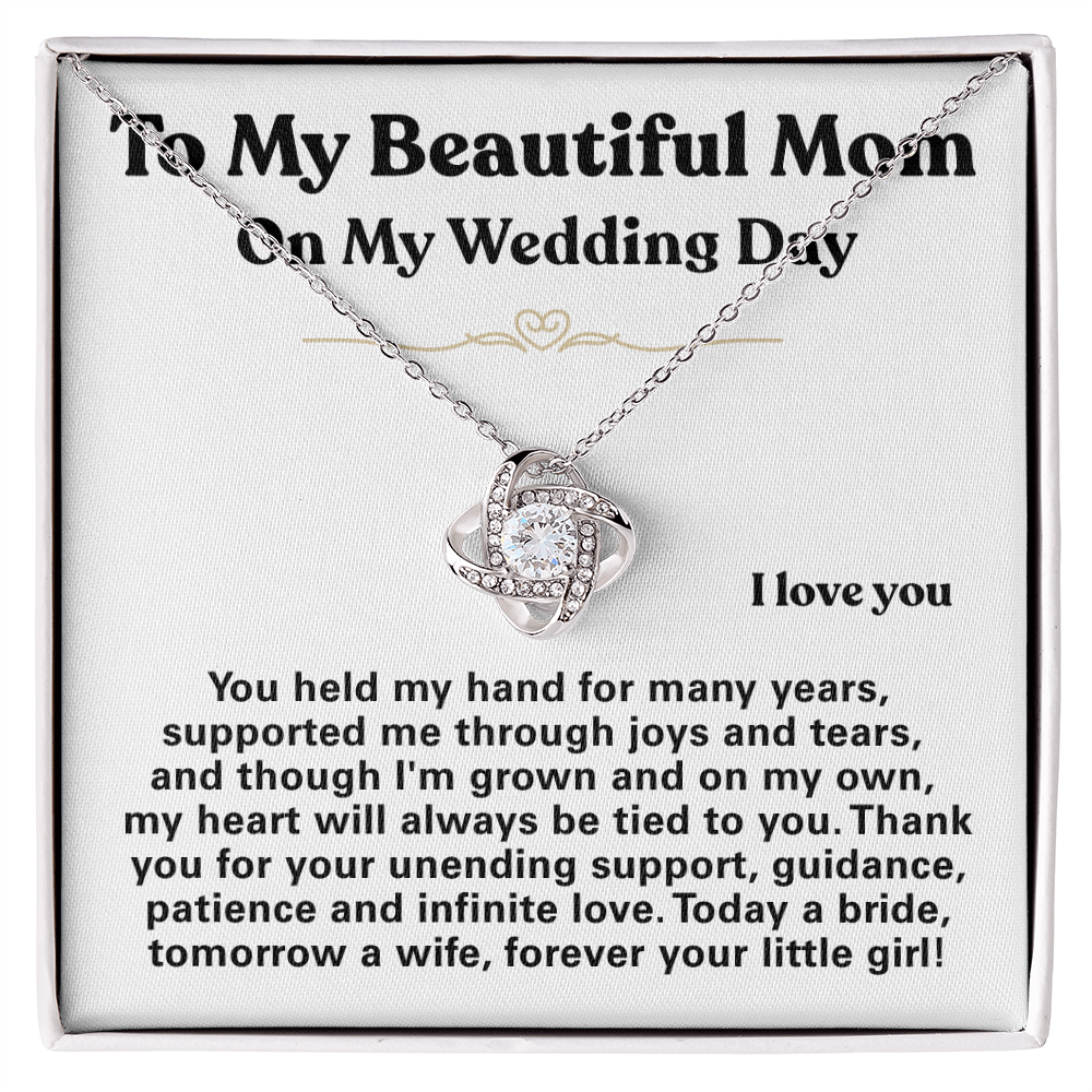 For Mom: Wedding Pendant Necklace with Message Card — "Forever Your Little Girl" • Forever Tied to You