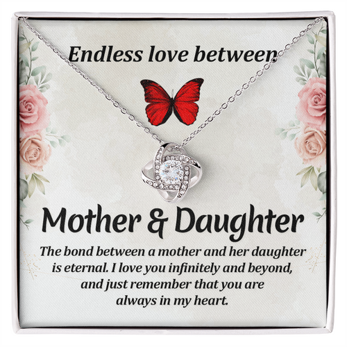 For Daughter: Pendant Necklace with Message Card — "Endless love between mother and daughter" • Forever Tied to You
