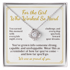 For Daughter: Graduation Pendant Necklace with Message Card — "For the Girl Who Worked So Hard" • Forever Tied to You