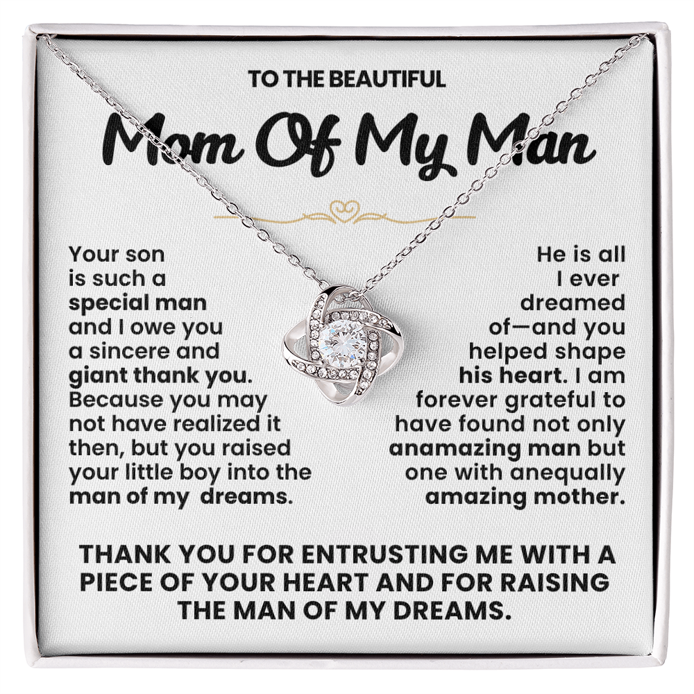 Mom of My Man Pendant Necklace with Message Card — "Thank you for raising the man of my dreams" • Forever Tied to You