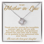 Mother-in-Law Pendant Necklace with Message Card — "Thank you for raising the incredible woman" • Forever Tied to You