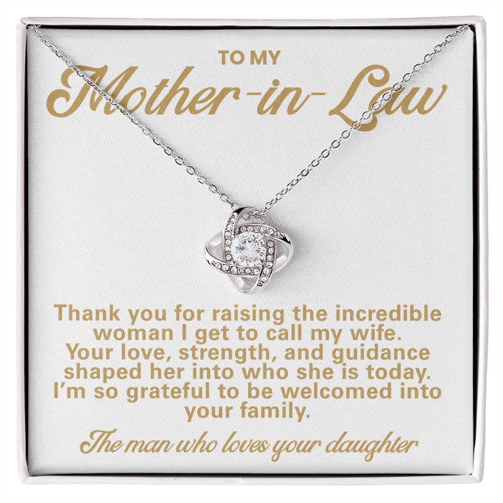Mother-in-Law Pendant Necklace with Message Card — "Thank you for raising the incredible woman" • Forever Tied to You