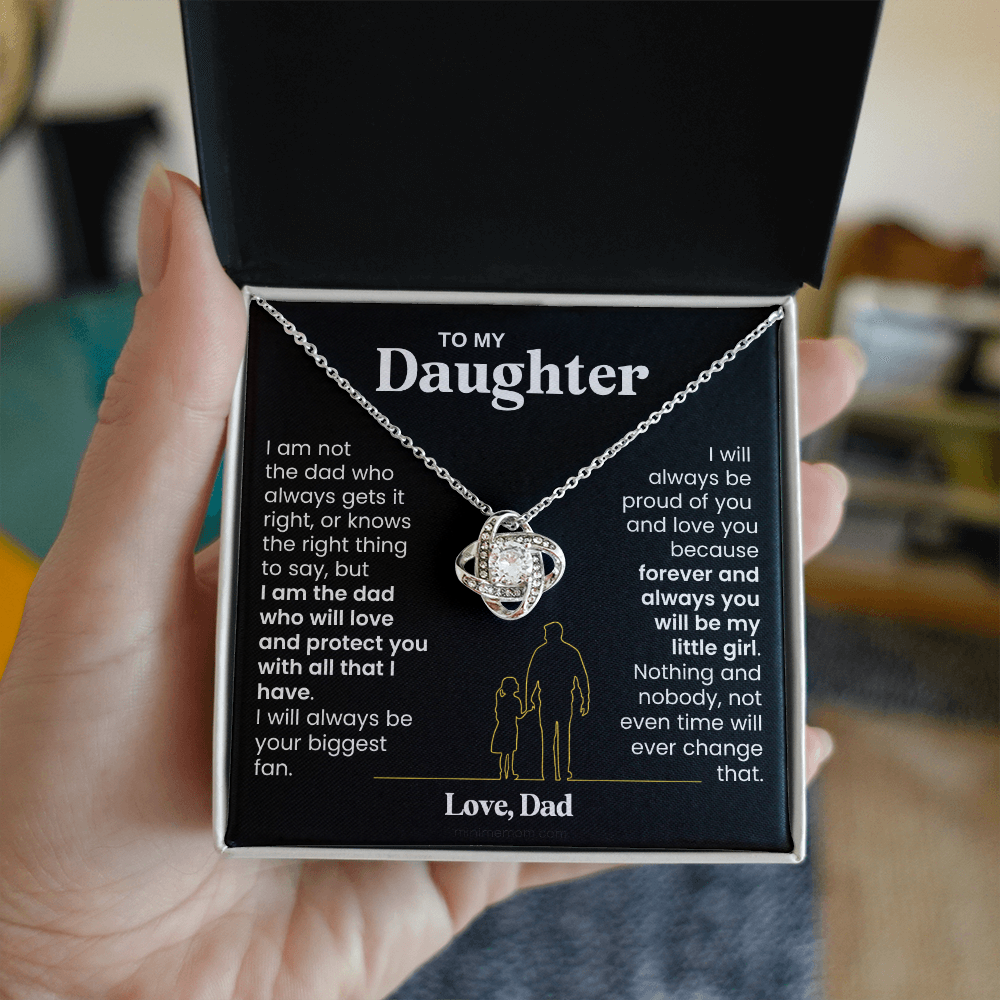 For Daughter: Pendant Necklace with Message Card — "I am the dad who will love and protect you" • Forever Tied to You