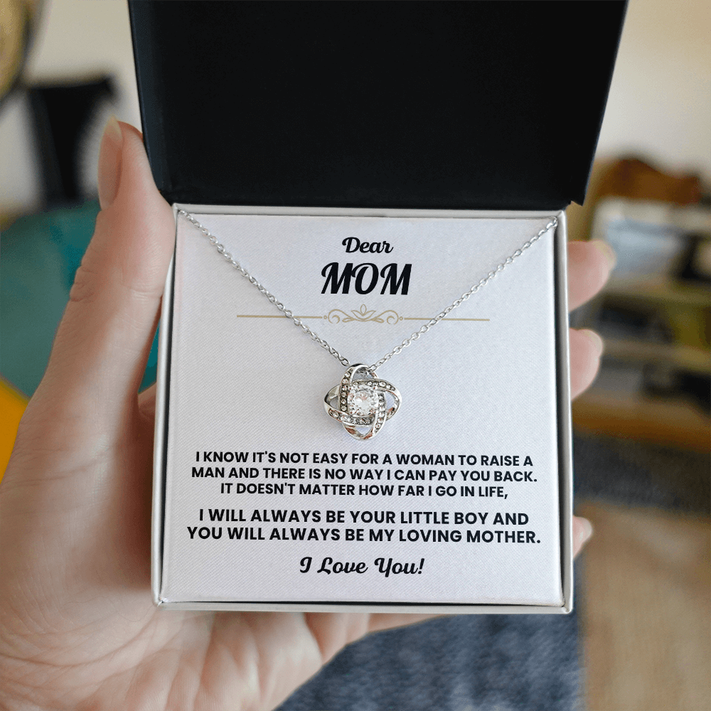 For Mom: Pendant Necklace with Message Card — "I will always be your little boy" • Forever Tied to You
