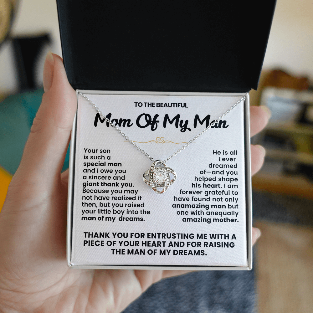 Mom of My Man Pendant Necklace with Message Card — "Thank you for raising the man of my dreams" • Forever Tied to You