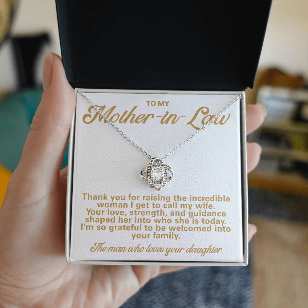 Mother-in-Law Pendant Necklace with Message Card — "Thank you for raising the incredible woman" • Forever Tied to You