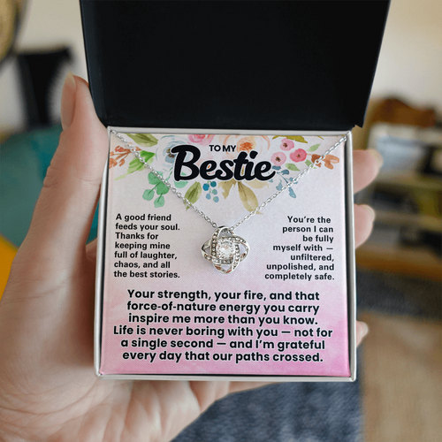Bestie Pendant Necklace with Message Card — "A good friend feeds your soul" • Forever Tied to You