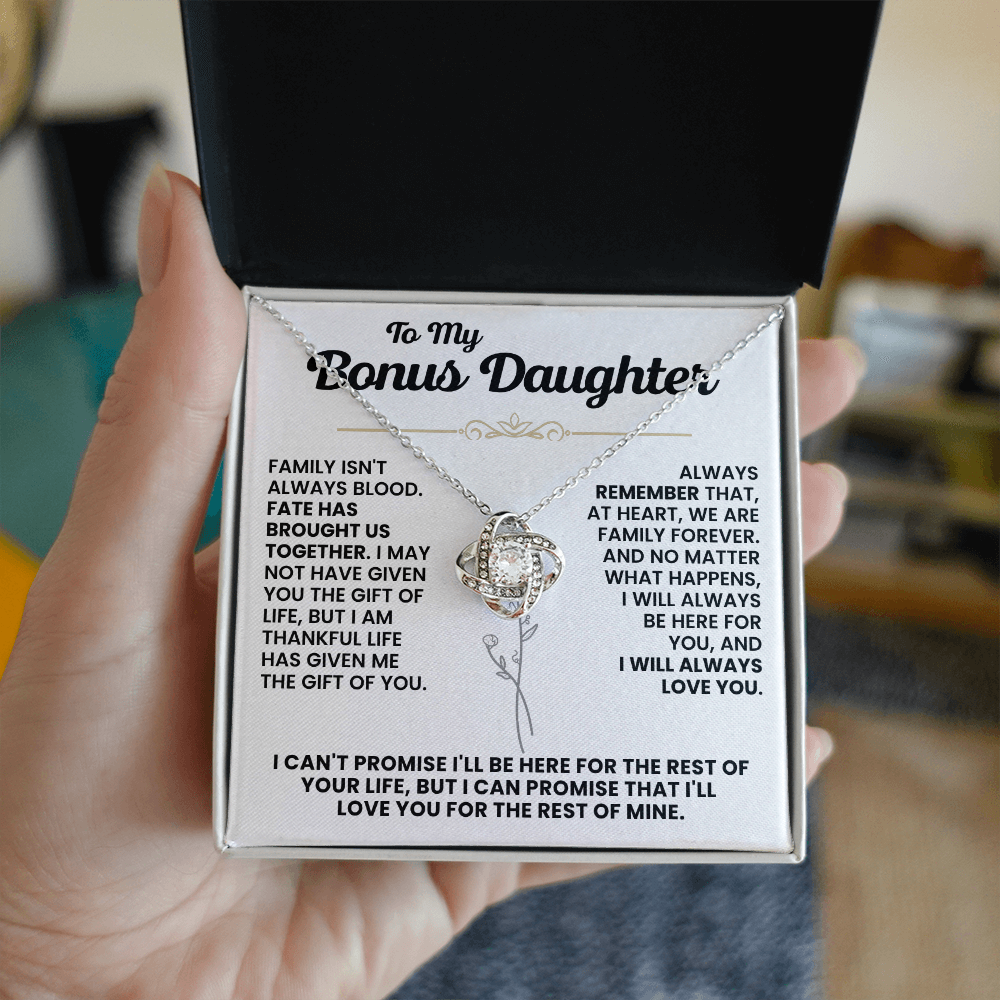 For Bonus Daughter: Pendant Necklace with Message Card — "Family isn't always blood" • Forever Tied to You