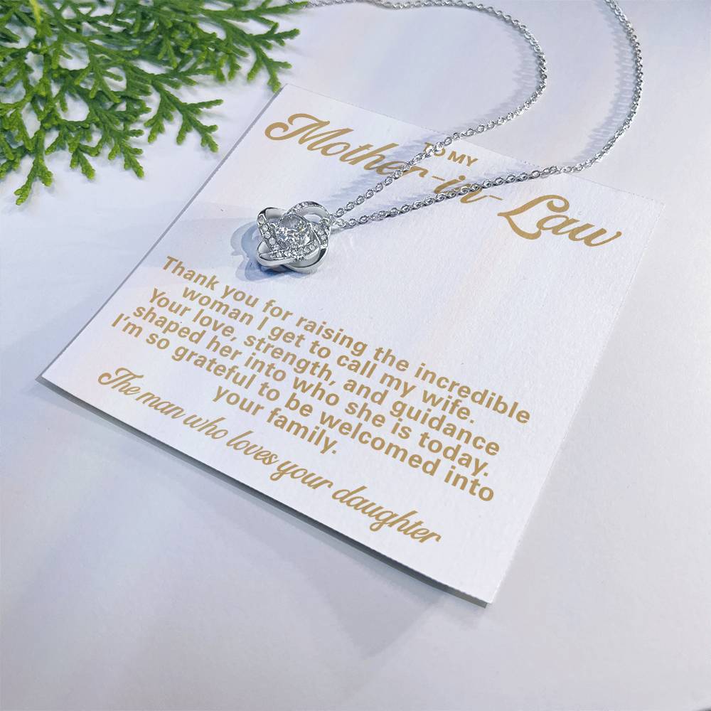 Mother-in-Law Pendant Necklace with Message Card — "Thank you for raising the incredible woman" • Forever Tied to You