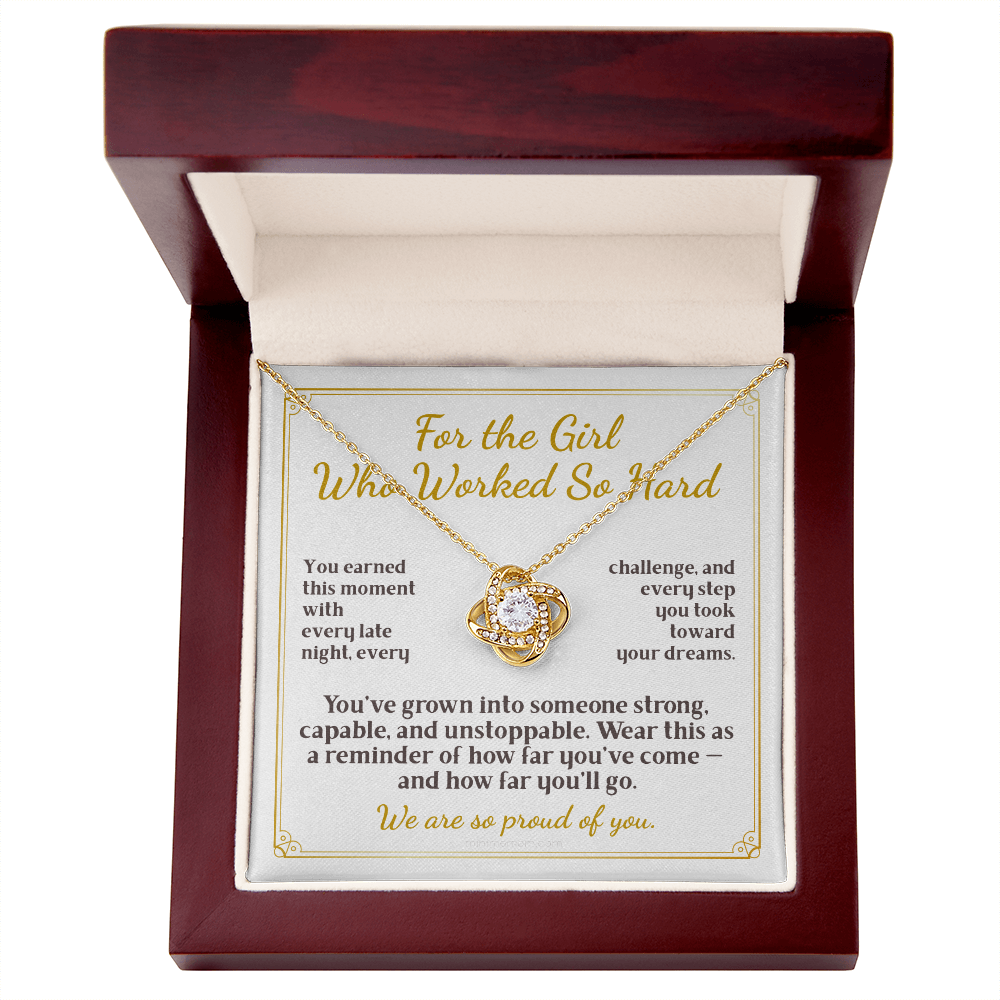 For Daughter: Graduation Pendant Necklace with Message Card — "For the Girl Who Worked So Hard" • Forever Tied to You