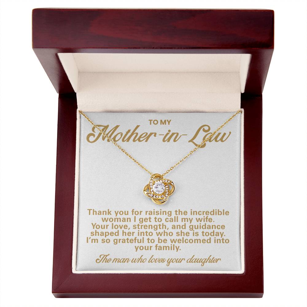 Mother-in-Law Pendant Necklace with Message Card — "Thank you for raising the incredible woman" • Forever Tied to You