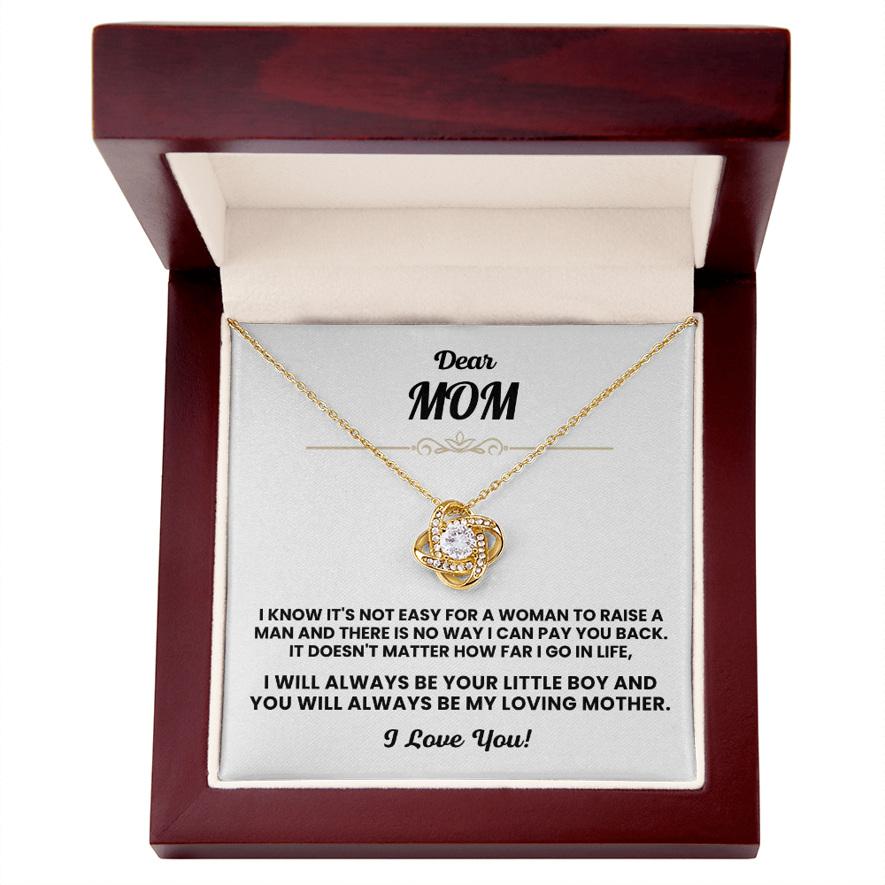 For Mom: Pendant Necklace with Message Card — "I will always be your little boy" • Forever Tied to You