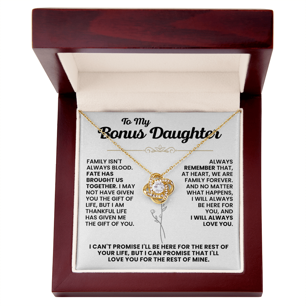 For Bonus Daughter: Pendant Necklace with Message Card — "Family isn't always blood" • Forever Tied to You