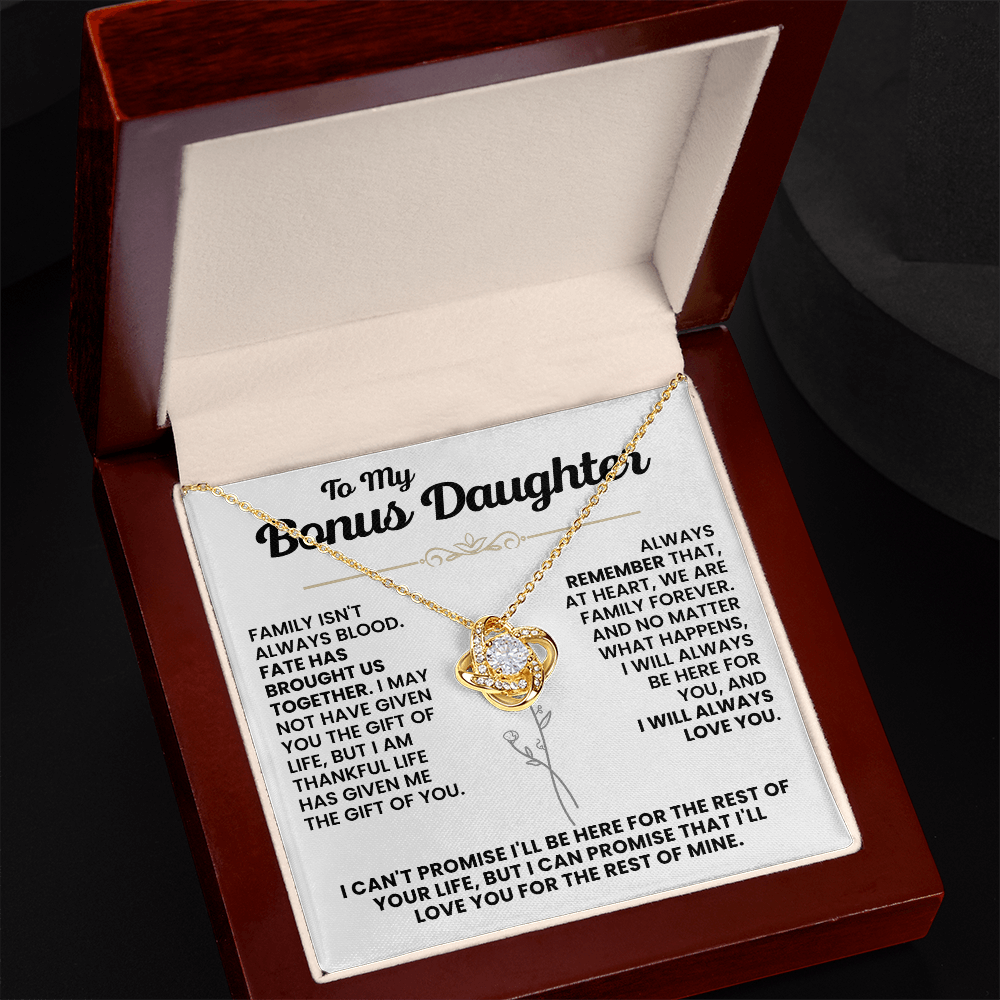For Bonus Daughter: Pendant Necklace with Message Card — "Family isn't always blood" • Forever Tied to You