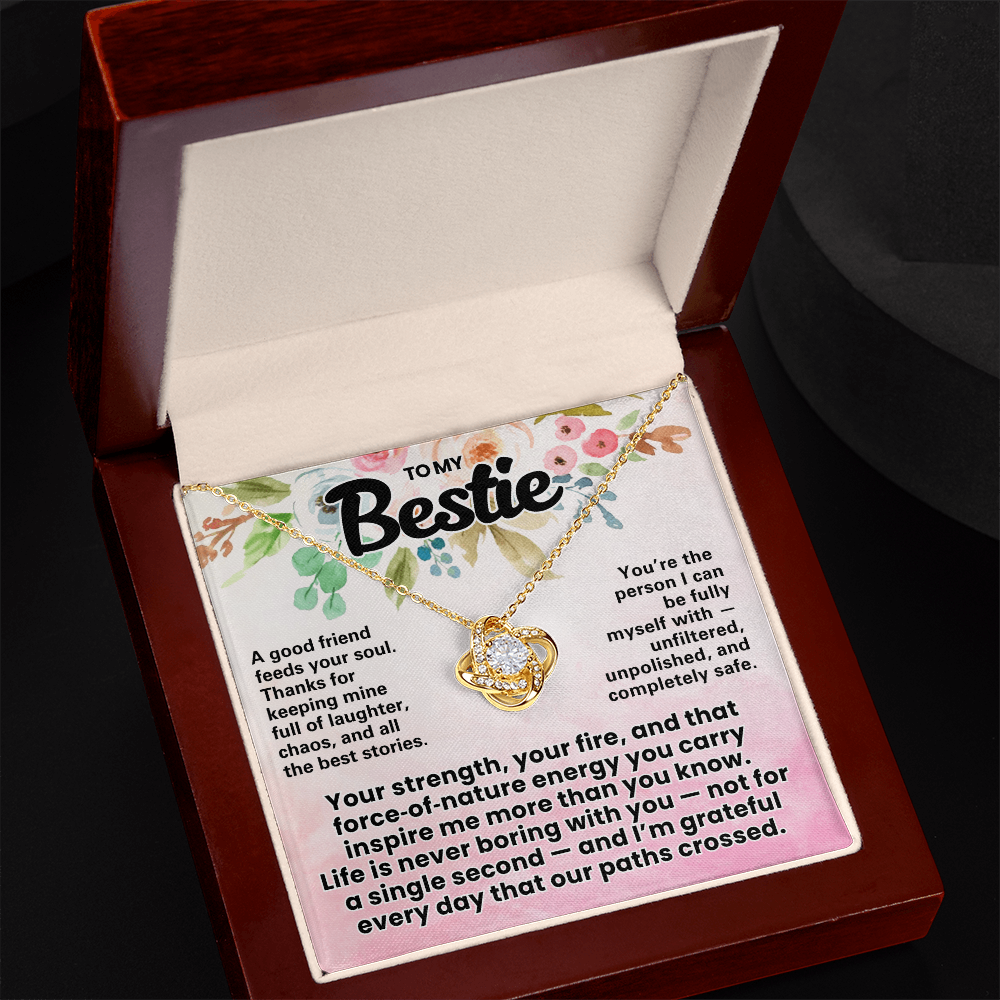 Bestie Pendant Necklace with Message Card — "A good friend feeds your soul" • Forever Tied to You
