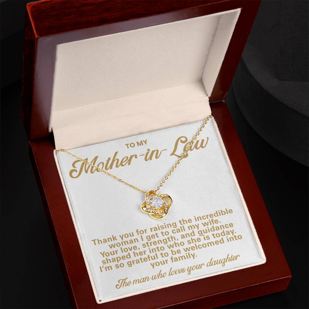 Mother-in-Law Pendant Necklace with Message Card — "Thank you for raising the incredible woman" • Forever Tied to You