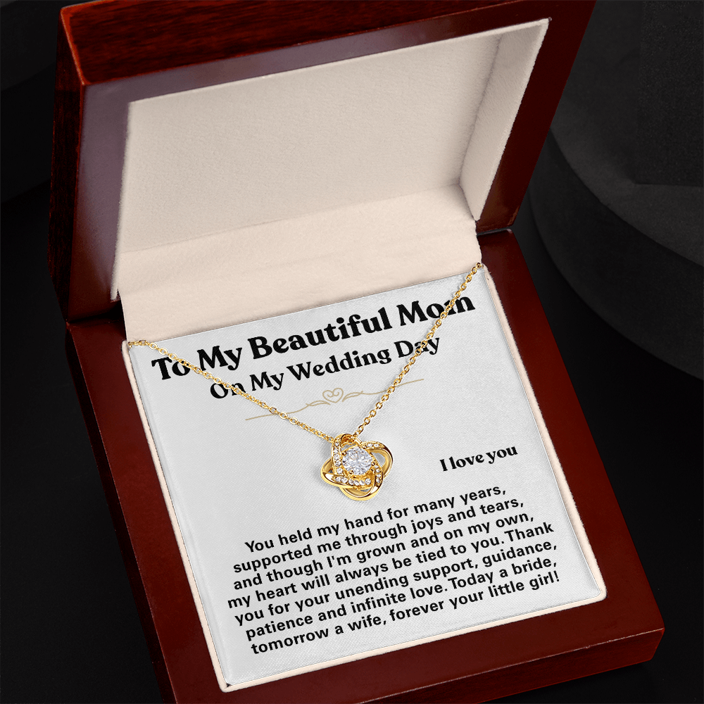 For Mom: Wedding Pendant Necklace with Message Card — "Forever Your Little Girl" • Forever Tied to You