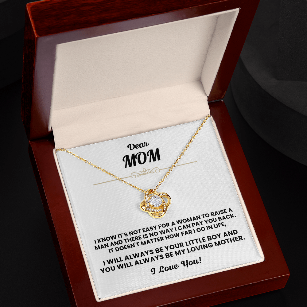 For Mom: Pendant Necklace with Message Card — "I will always be your little boy" • Forever Tied to You