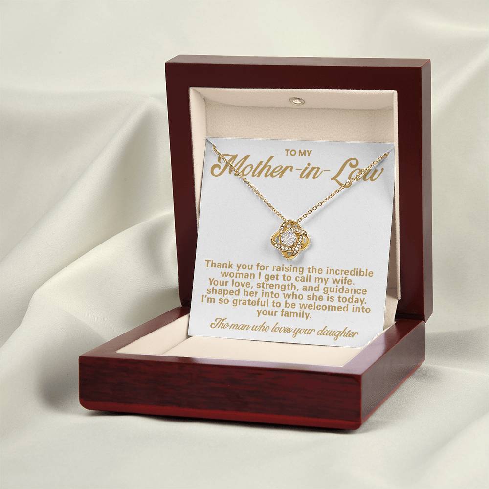 Mother-in-Law Pendant Necklace with Message Card — "Thank you for raising the incredible woman" • Forever Tied to You