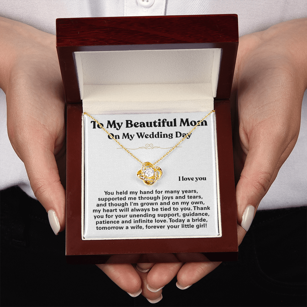 For Mom: Wedding Pendant Necklace with Message Card — "Forever Your Little Girl" • Forever Tied to You