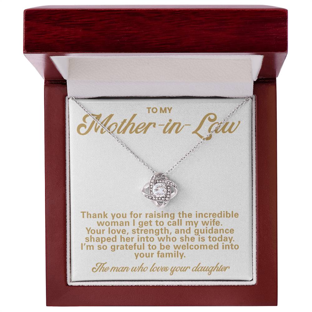 Mother-in-Law Pendant Necklace with Message Card — "Thank you for raising the incredible woman" • Forever Tied to You