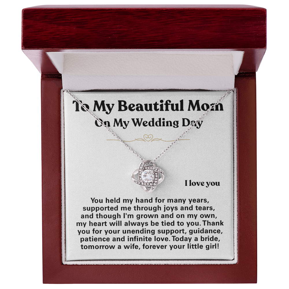 For Mom: Wedding Pendant Necklace with Message Card — "Forever Your Little Girl" • Forever Tied to You